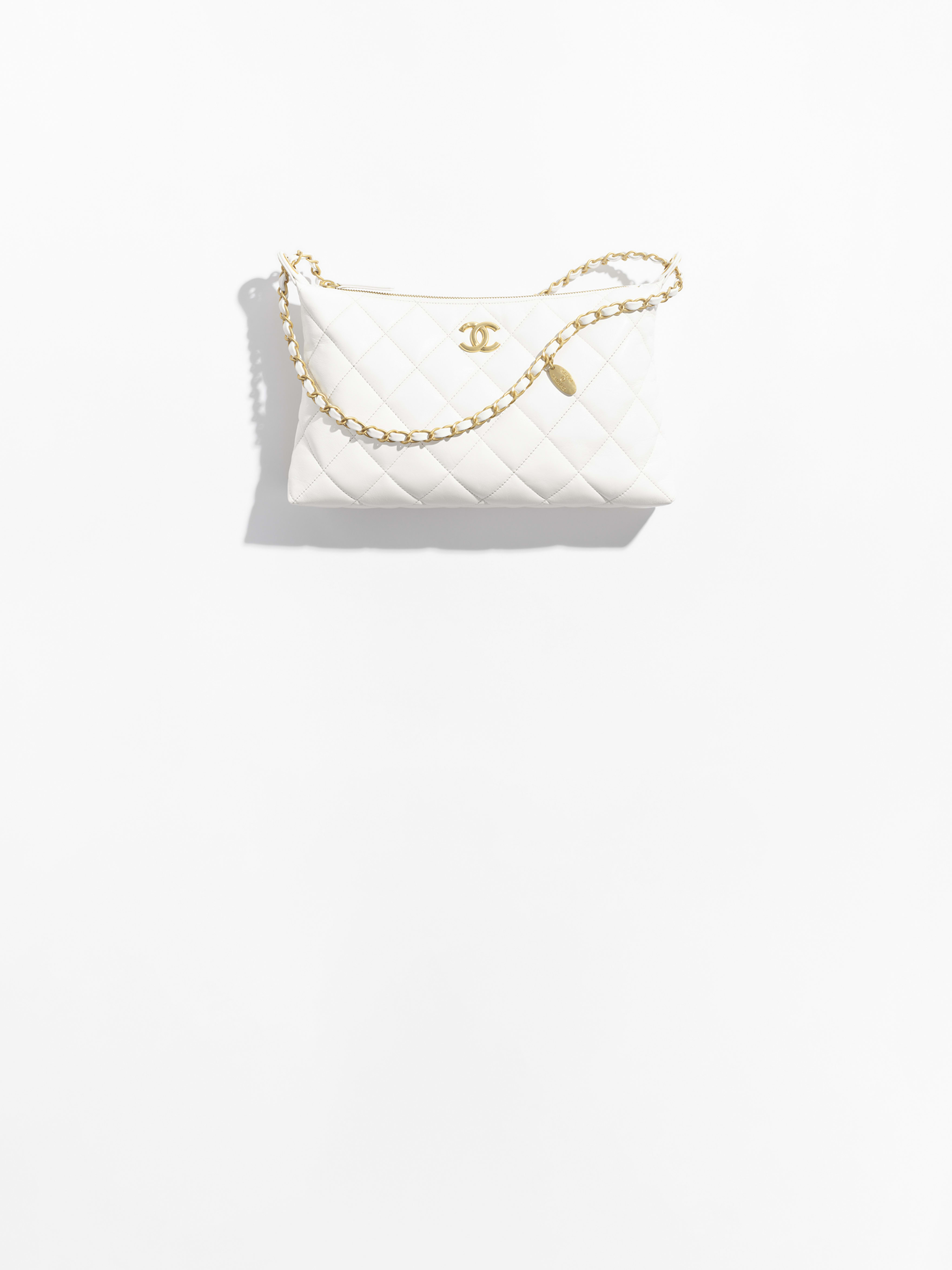 Bolso hobo grande - Blanco - Piel de cordero efecto brillo y metal dorado - vista artística 1 grande